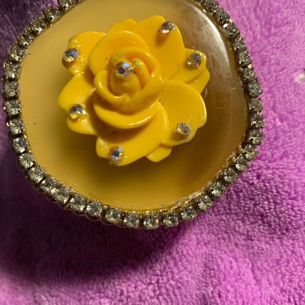Jan Byers- Repurposed jewelry pieces to create this beautiful 2”x2” Brooch